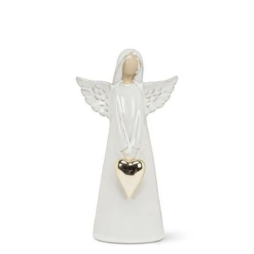 Ange en porcelaine blanche avec cœur doré