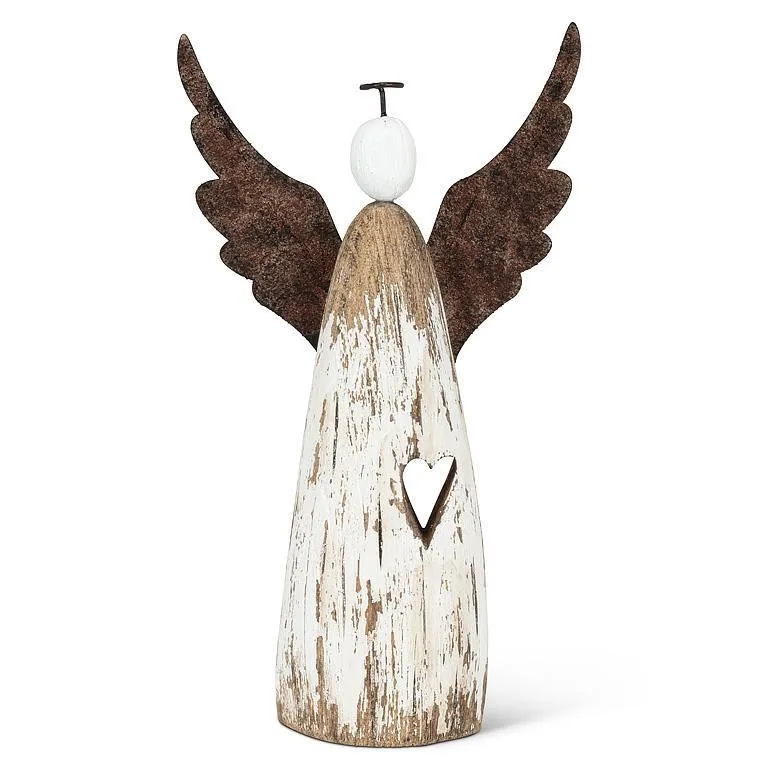 Grande figurine d’ange rustique en bois