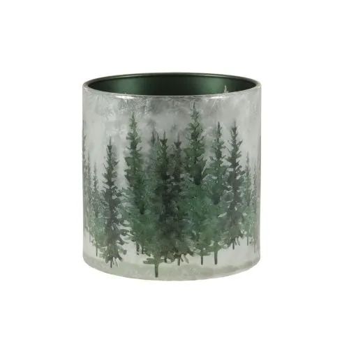 Bougeoir en verre avec motif de sapins