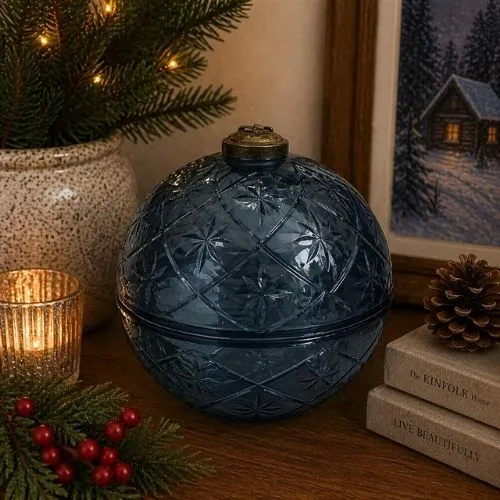 Pot décoratif gris en verre en forme de boule de Noël