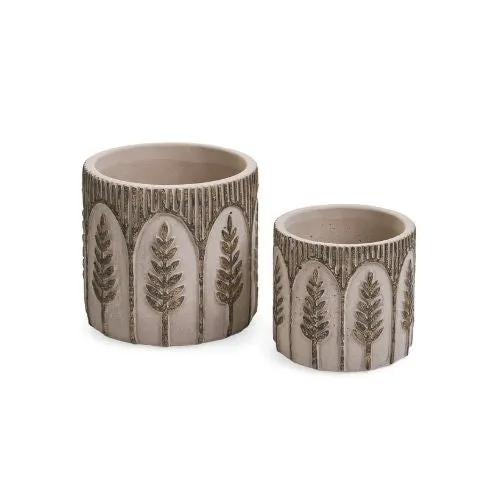 Cache-pot décoratif en ciment avec motif de branches de pin