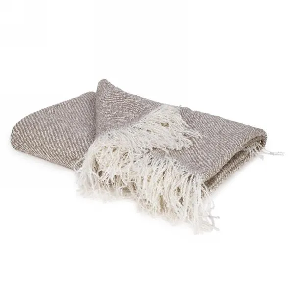 Jeté tissé brun et blanc avec franges
