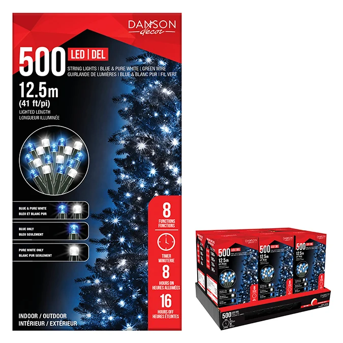 Guirlande de 500 lumières DEL bleu et blanc pur