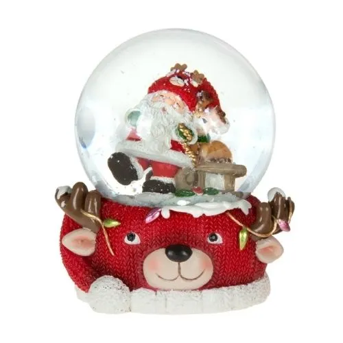 Boule à neige Père Noël avec base renne tricotée