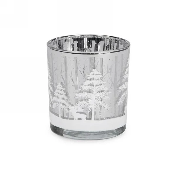 Porte-lampion argent à motif de sapin blanc