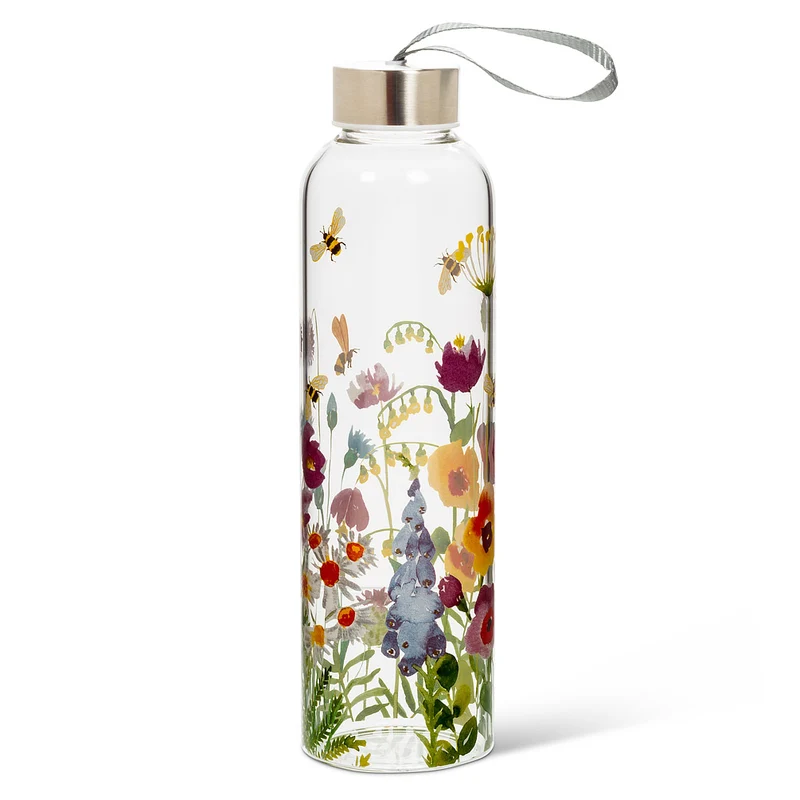 Bouteille en verre à motif floral