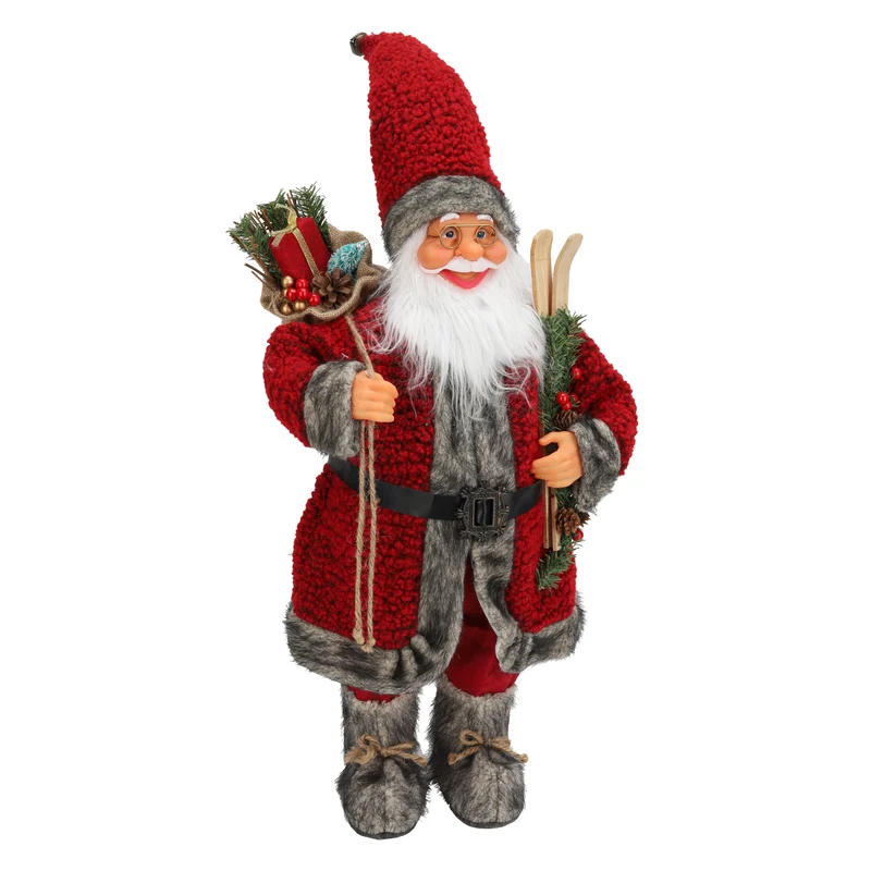 Père Noël en manteau rouge et fourrure grise