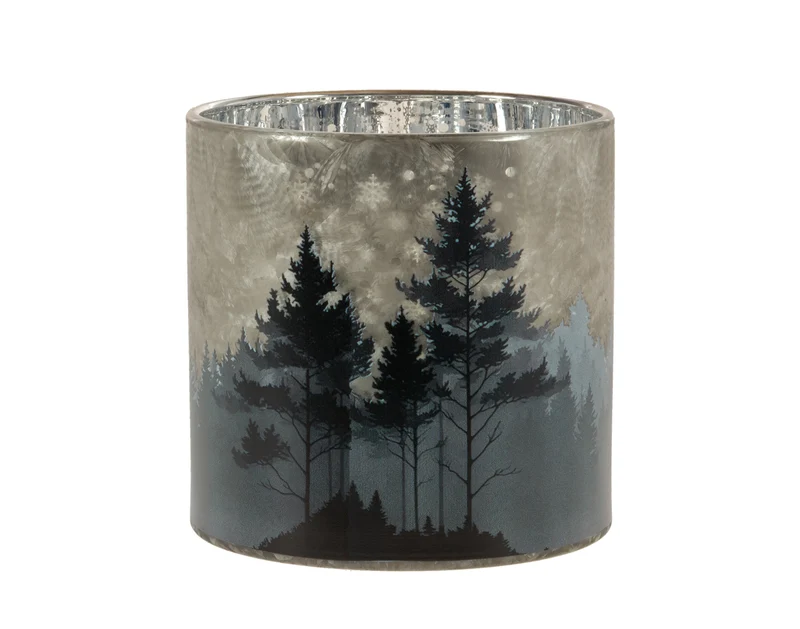 Porte-bougie décoratif forêt boréale en verre
