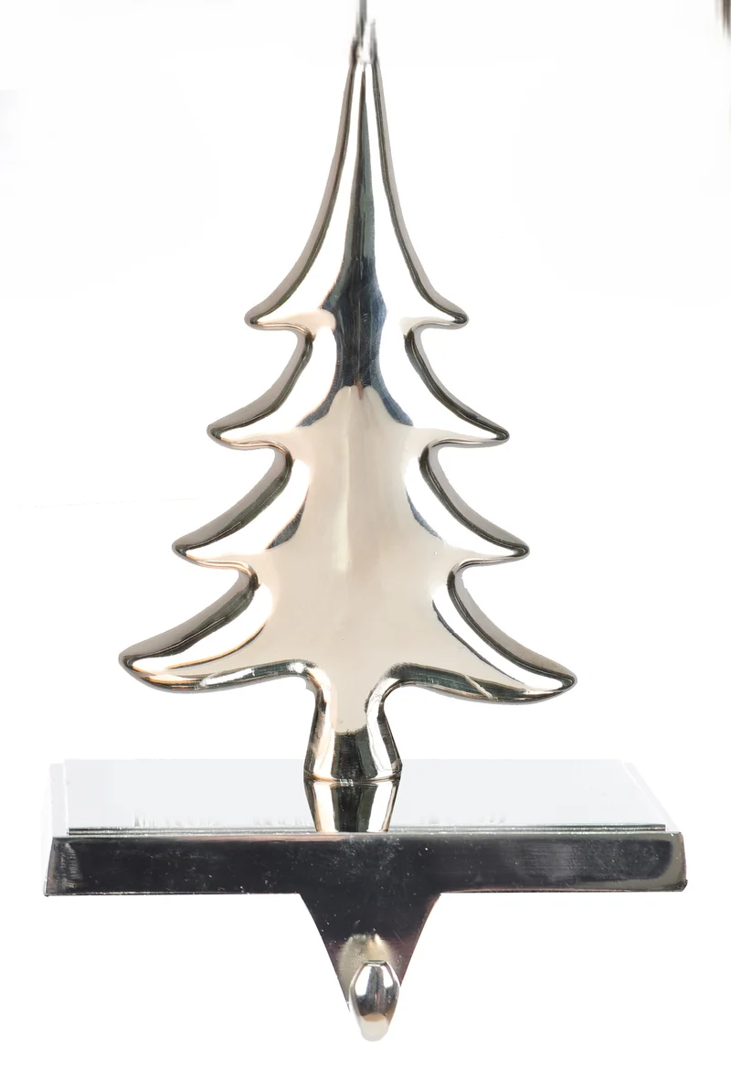 Support à bas de Noël en métal chromé sapin