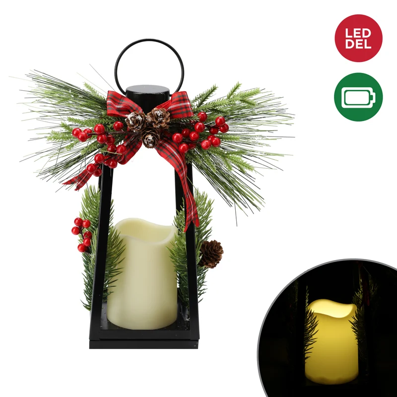 Lanterne de Noël en métal avec bougie LED