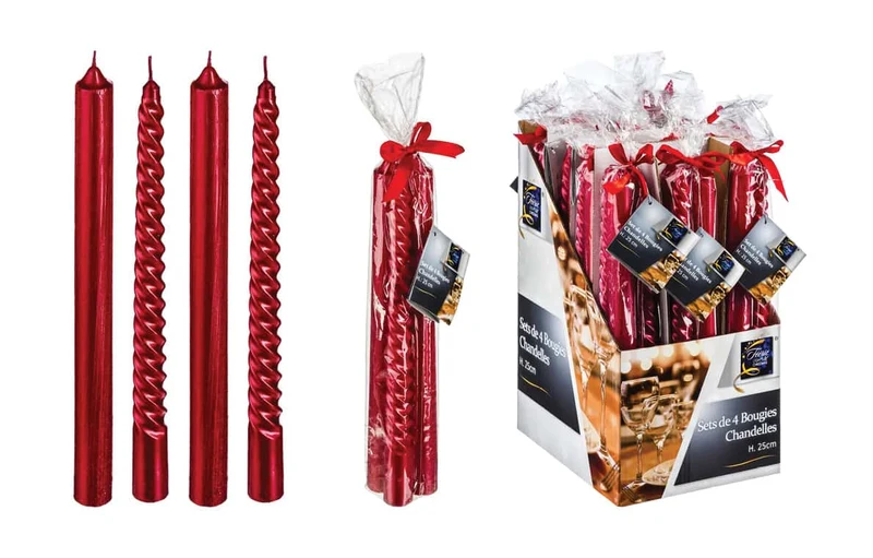 Bougies bâtons rouges pailletées et torsadées