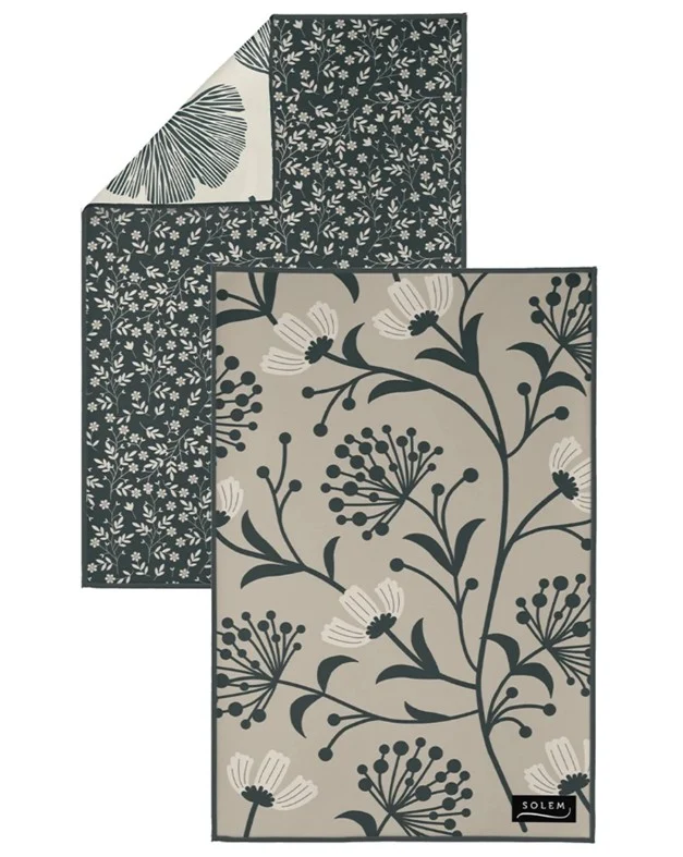Linges à vaisselle Fleurs de Velours – Lot de 2 - SOLEM - torchon - microfibres - 20x30 - bleu