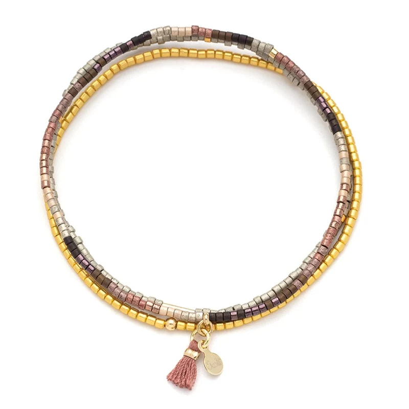 Ensemble de 3 bracelets empilables – Perles Miyuki Delica prune et doré