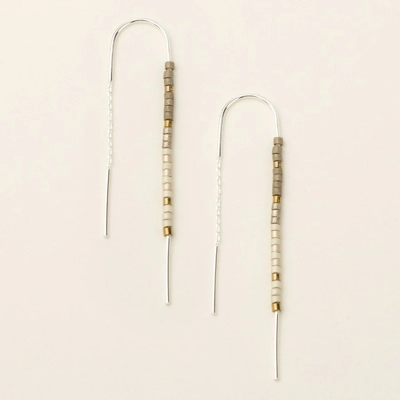 Boucles d’oreilles longues en perles Miyuki – Tons neutres élégants