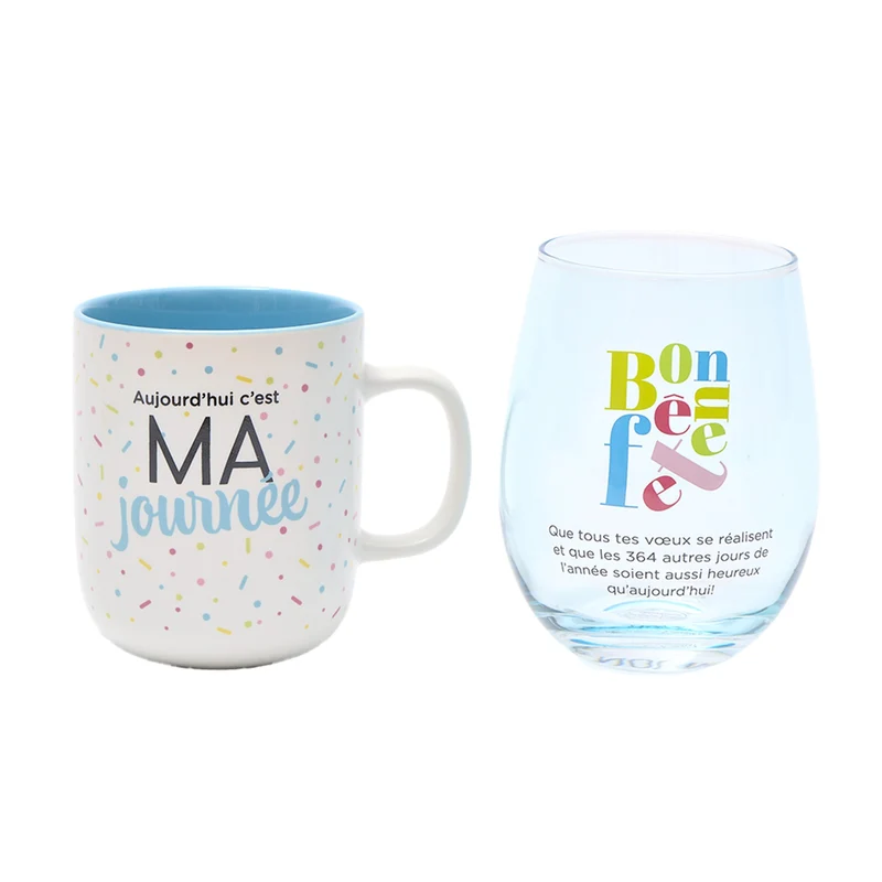 Duo tasse et verre « Bonne Fête » – Collection Chantal Lacroix