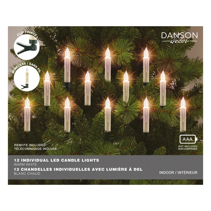 Ensemble de 12 chandelles individuelles DEL avec pince