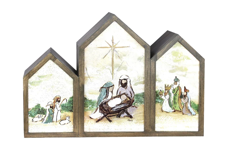 Lanterne triple avec scène de la nativité