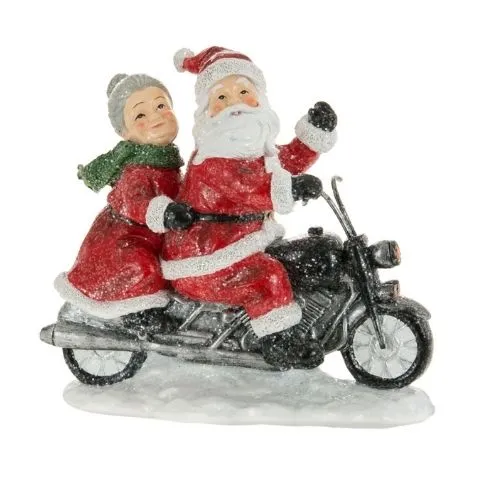 Décoration Père Noël et Mère Noël en moto