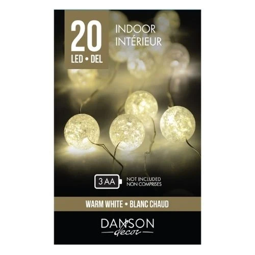 Jeu de 20 lumières DEL en boules acryliques blanc chaud