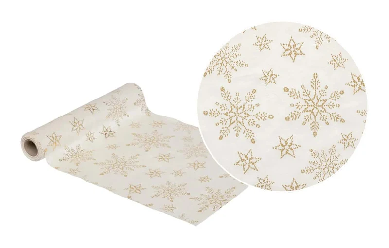 Chemin de table en velours pailleté blanc et doré