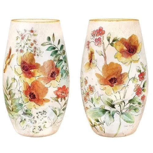 Vase décoratif illuminé floral "Fleurs orangées"