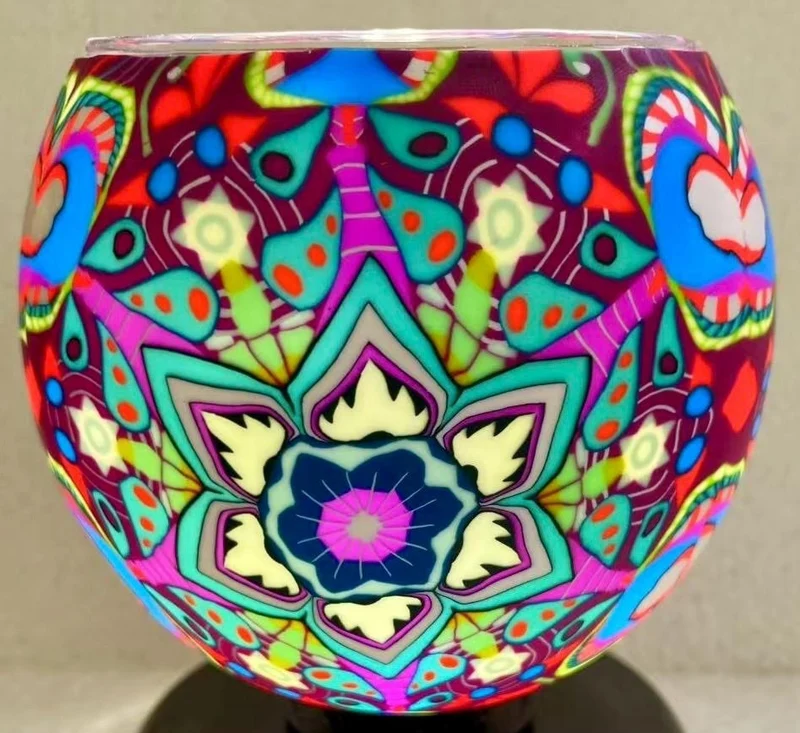 Porte-bougie décoratif en verre Lotus Mandala