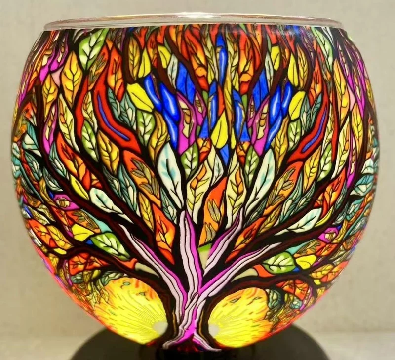 Porte-bougie décoratif en verre Arbre de vie