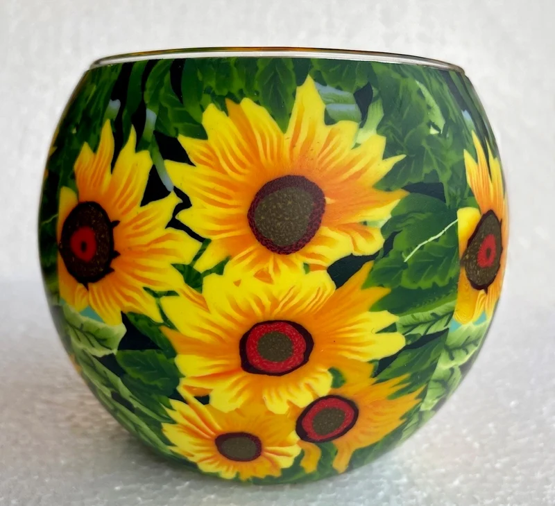 Porte-bougie décoratif en verre Tournesols