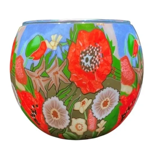 Porte-bougie décoratif en verre Coquelicots du jardin
