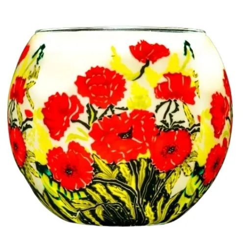 Porte-bougie décoratif en verre Coquelicots