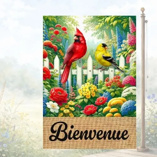Drapeau décoratif "Bienvenue les oiseaux"