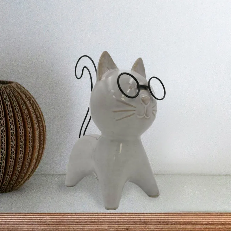 Chat en céramique avec lunettes