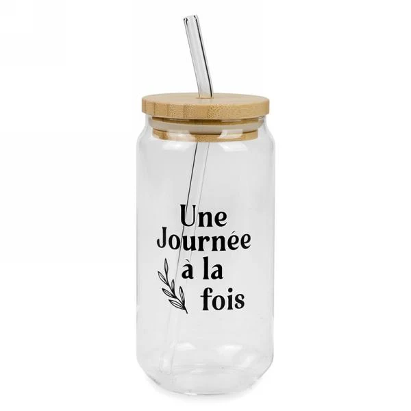 Verre avec paille "Une journée à la fois"