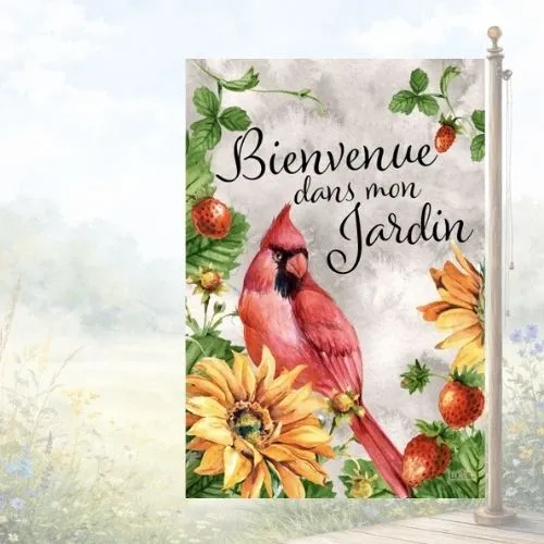 Drapeau décoratif "Bienvenue dans mon jardin"