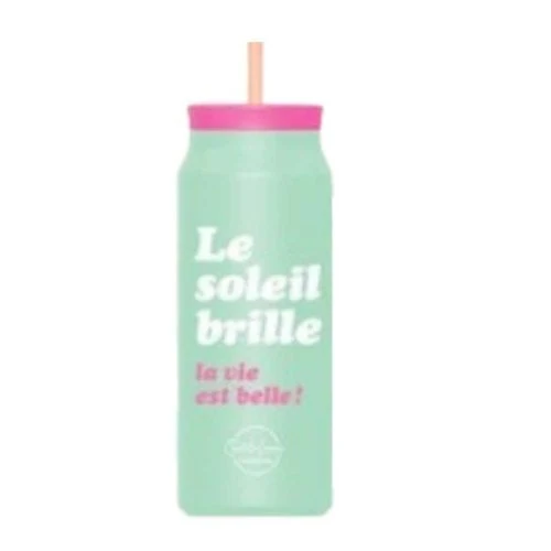 Bouteille avec paille "Le soleil brille, la vie est belle" - Chantal Lacroix