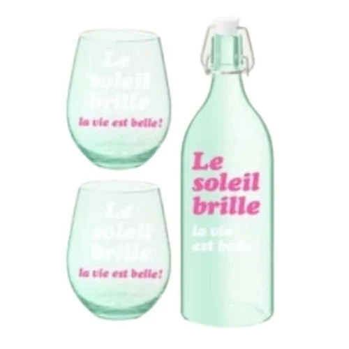 Ensemble bouteille et verres "Le soleil brille, la vie est belle" - Chantal Lacroix