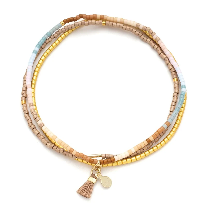 Ensemble de 3 bracelets empilables – Perles Miyuki Delica dorées et tons caramel
