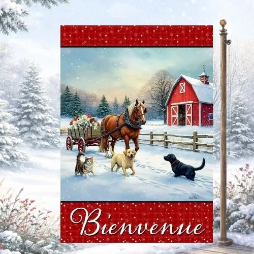 Drapeau décoratif "Bienvenue à la ferme d'hiver"