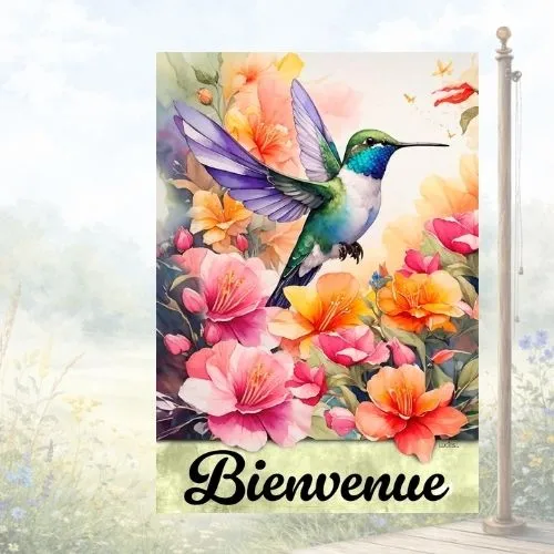 Drapeau décoratif "Bienvenue colibri"