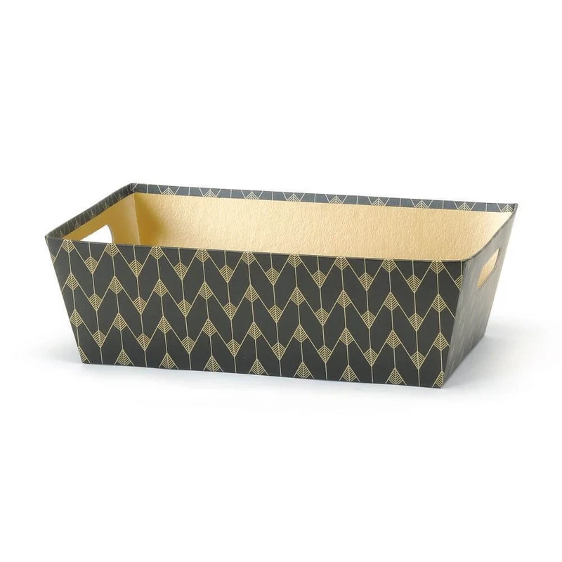 Plateau rectangulaire noir à motifs or