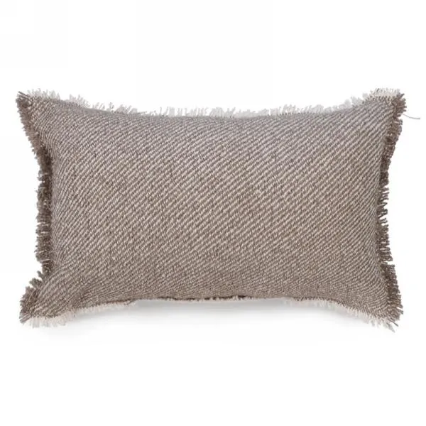 Coussin tissé rectangulaire brun et blanc avec franges