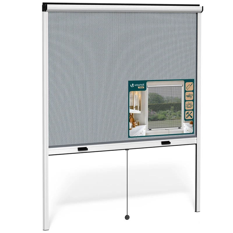 Store moustiquaire pour fenetre enroulable et recoupable en aluminium L150 x H160 cm Blanc