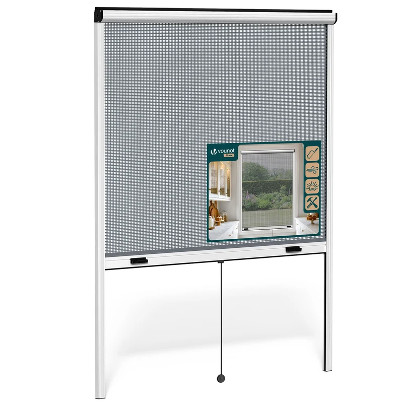 Store moustiquaire pour fenetre enroulable et recoupable en aluminium L130 x H160 cm Blanc