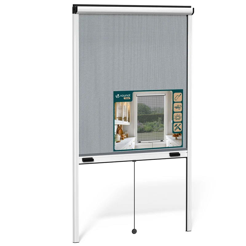 Store moustiquaire pour fenetre enroulable et recoupable en aluminium L100 x H160 cm Blanc