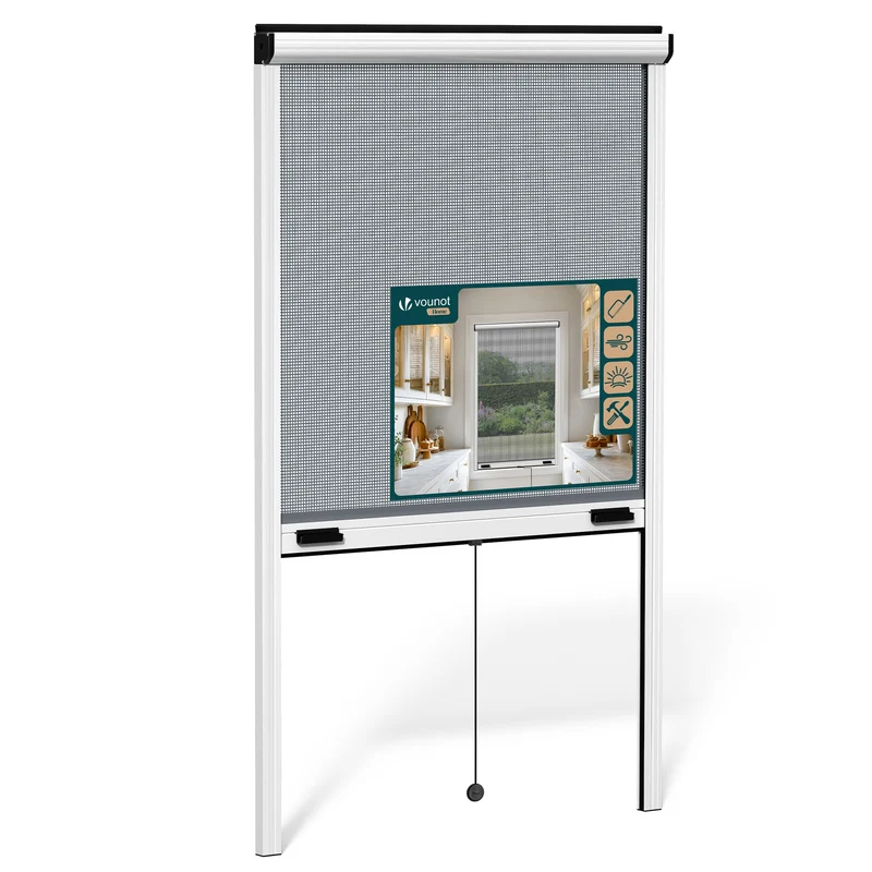Store moustiquaire pour fenetre enroulable et recoupable en aluminium L80 x H130 cm Blanc