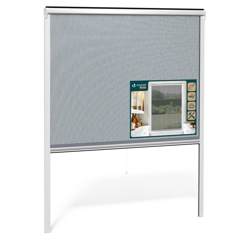 Store moustiquaire pour fenetre enroulable et recoupable en pvc L150 x H160 cm Blanc
