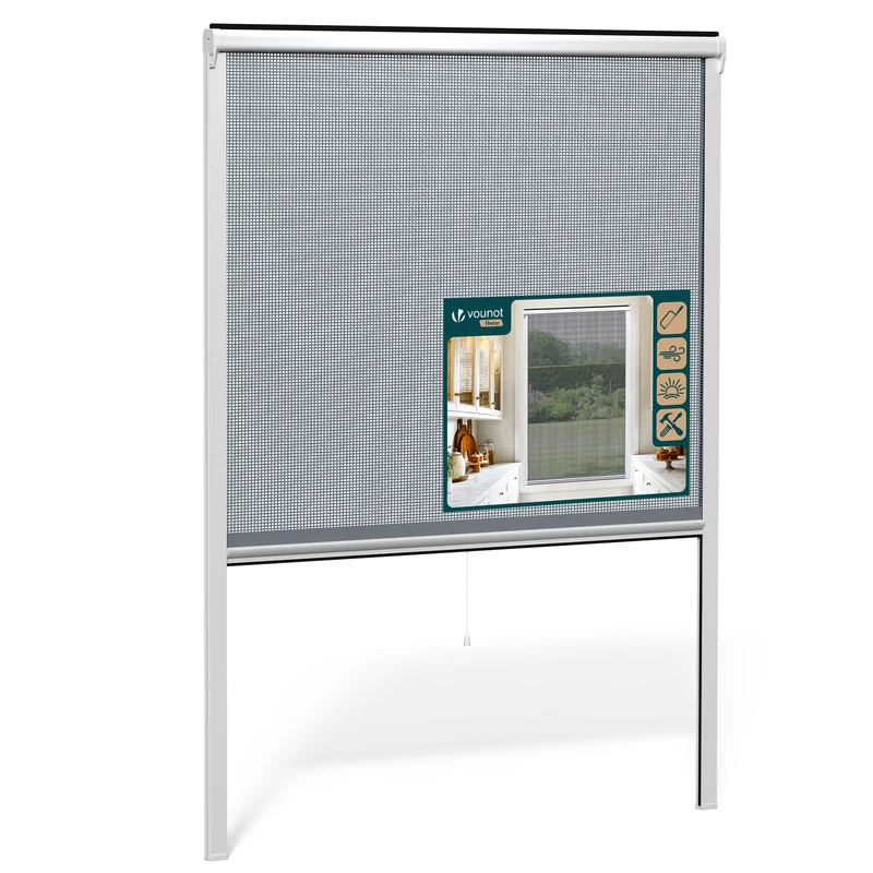 Store moustiquaire pour fenetre enroulable et recoupable en pvc L130 x H160 cm Blanc