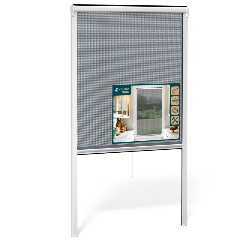 Store moustiquaire pour fenetre enroulable et recoupable en pvc L100 x H160 cm Blanc