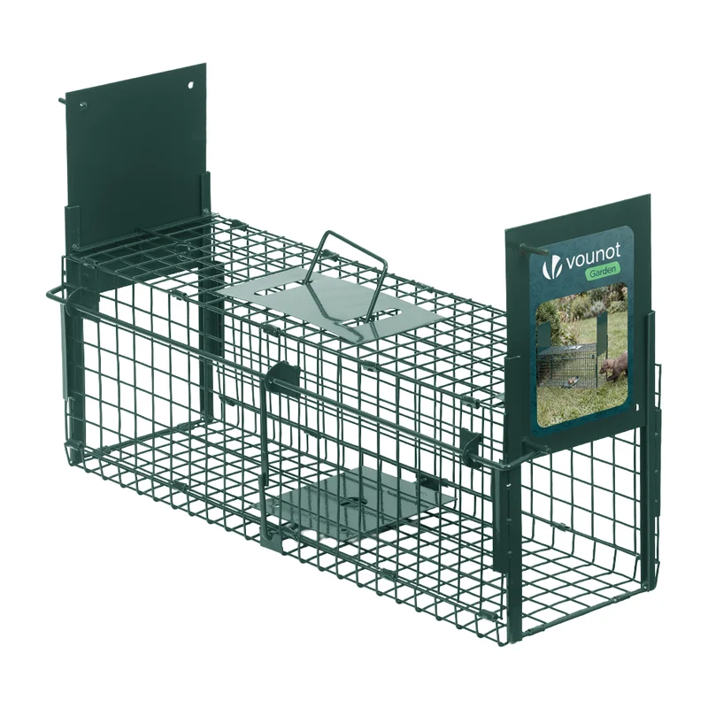 Piege pour animaux vivants cage trappe en metal 60x18x25cm vert