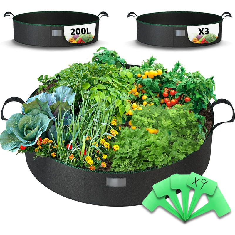 Lot de 3 sacs de plantation non tisse 200L avec poignee Noir